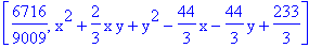 [6716/9009, x^2+2/3*x*y+y^2-44/3*x-44/3*y+233/3]